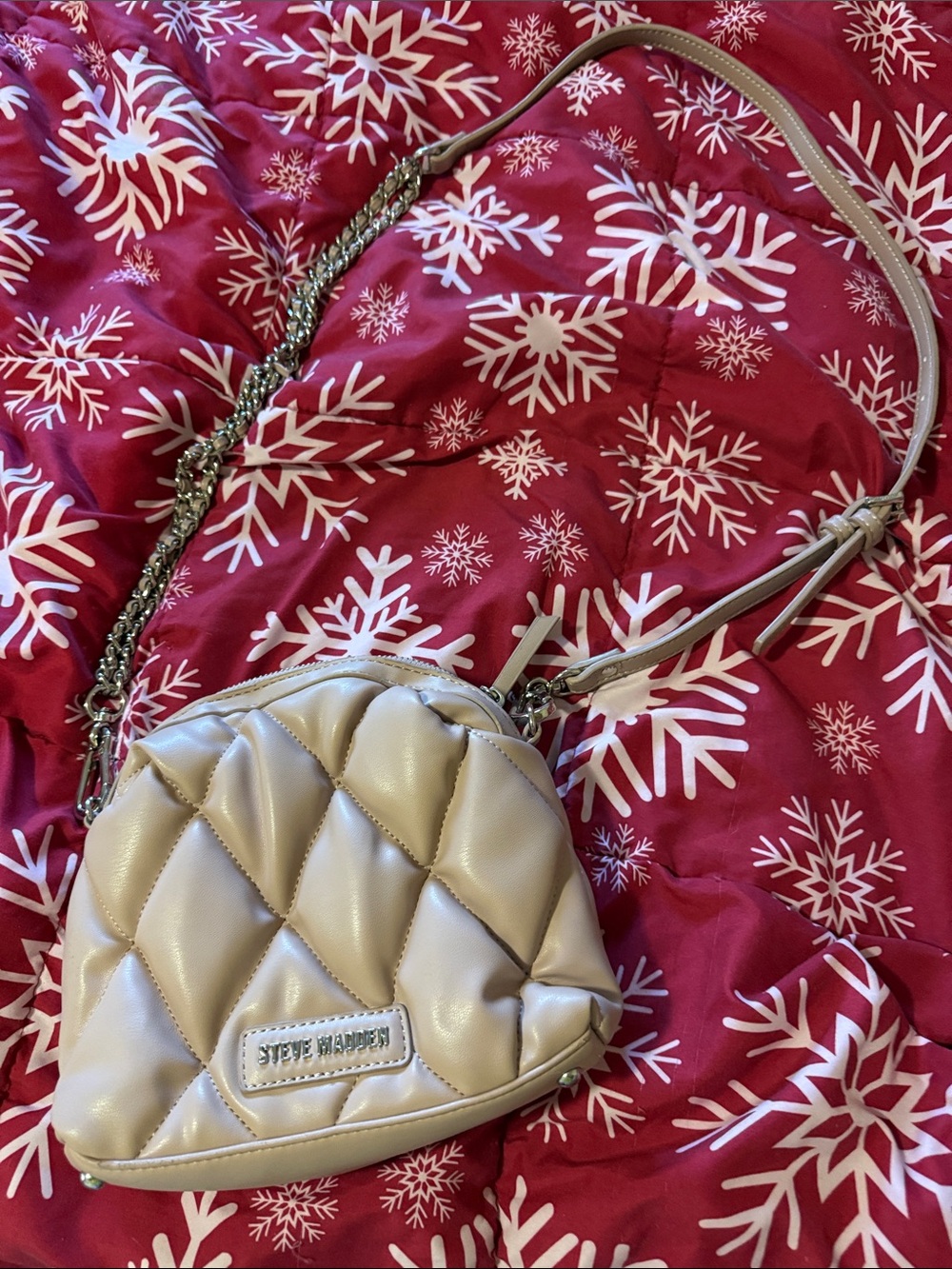 Steve Madden Beige Quilted Mini Crossbody Bag